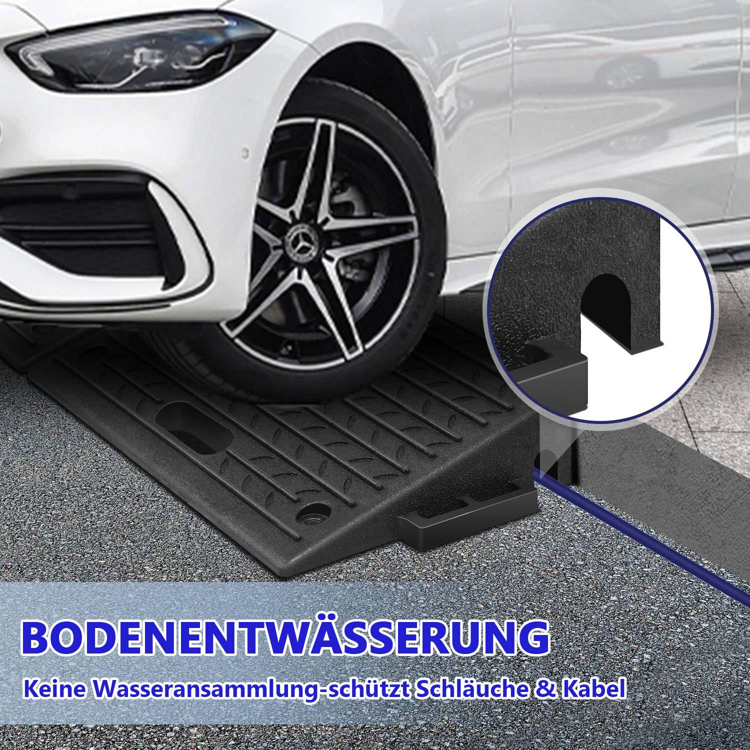 2er Auffahrrampen mit Griffen Bordsteinrampe Gummirampe Rollstuhlrampe Schwellenrampe Bordsteinkanten Rampe für Rollator Motorrad 49x30x11cm