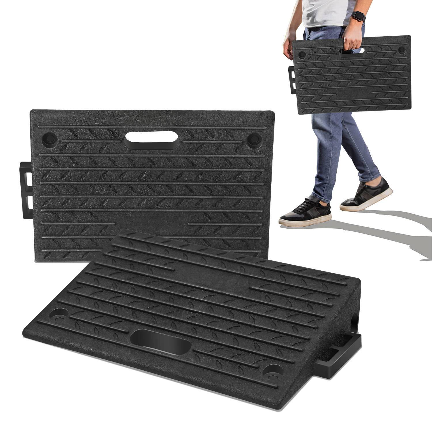 Bordsteinrampe mit Griffen 2x Gummi Auffahrrampen Bordsteinkanten-Rampe Tragbar Rollstuhlrampe 49x30x11cm Rutschfest für Auto Rollstuhl