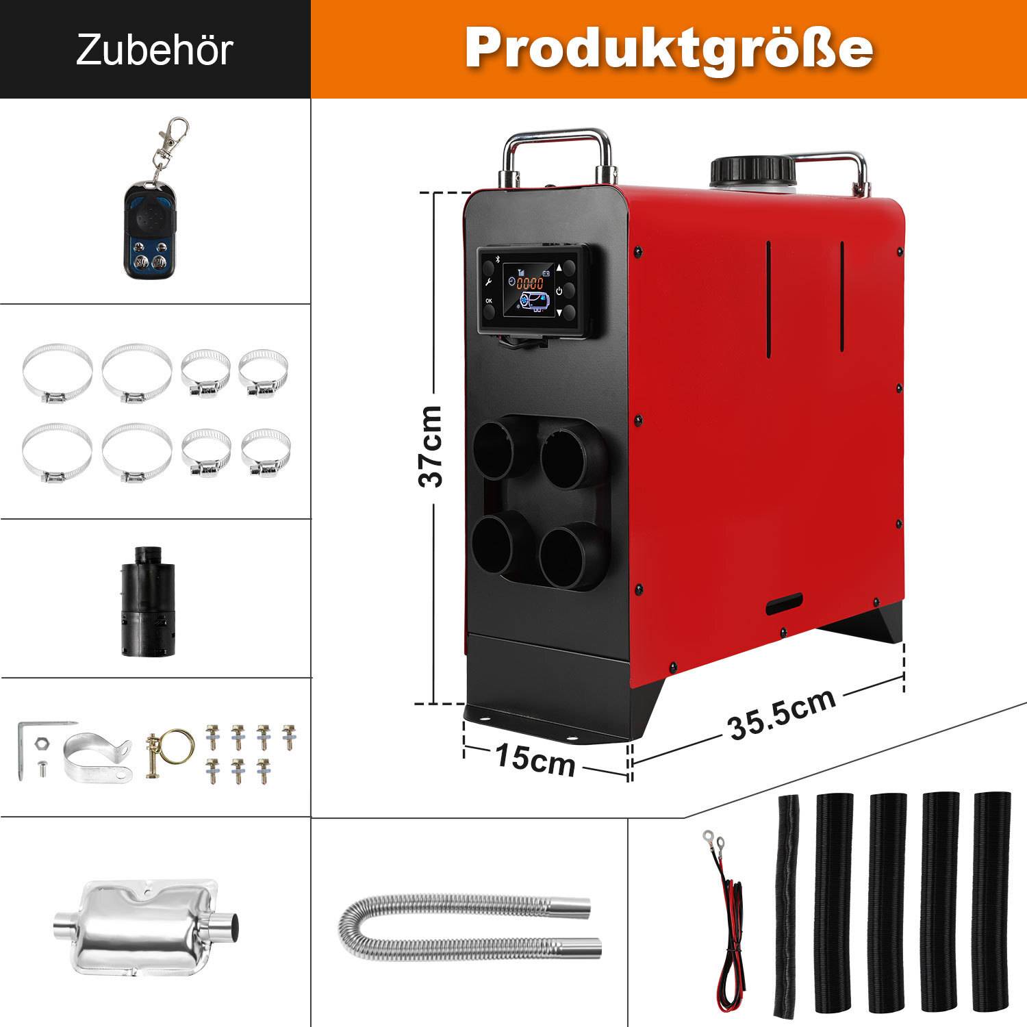 8KW Diesel Standheizung 12V/24V Bluetooth-Steuerung Integration mit Griffe Upgrade mit 4 Heizluftdüsen Luftheizung für Auto PKW LKW Wohnmobil Rot
