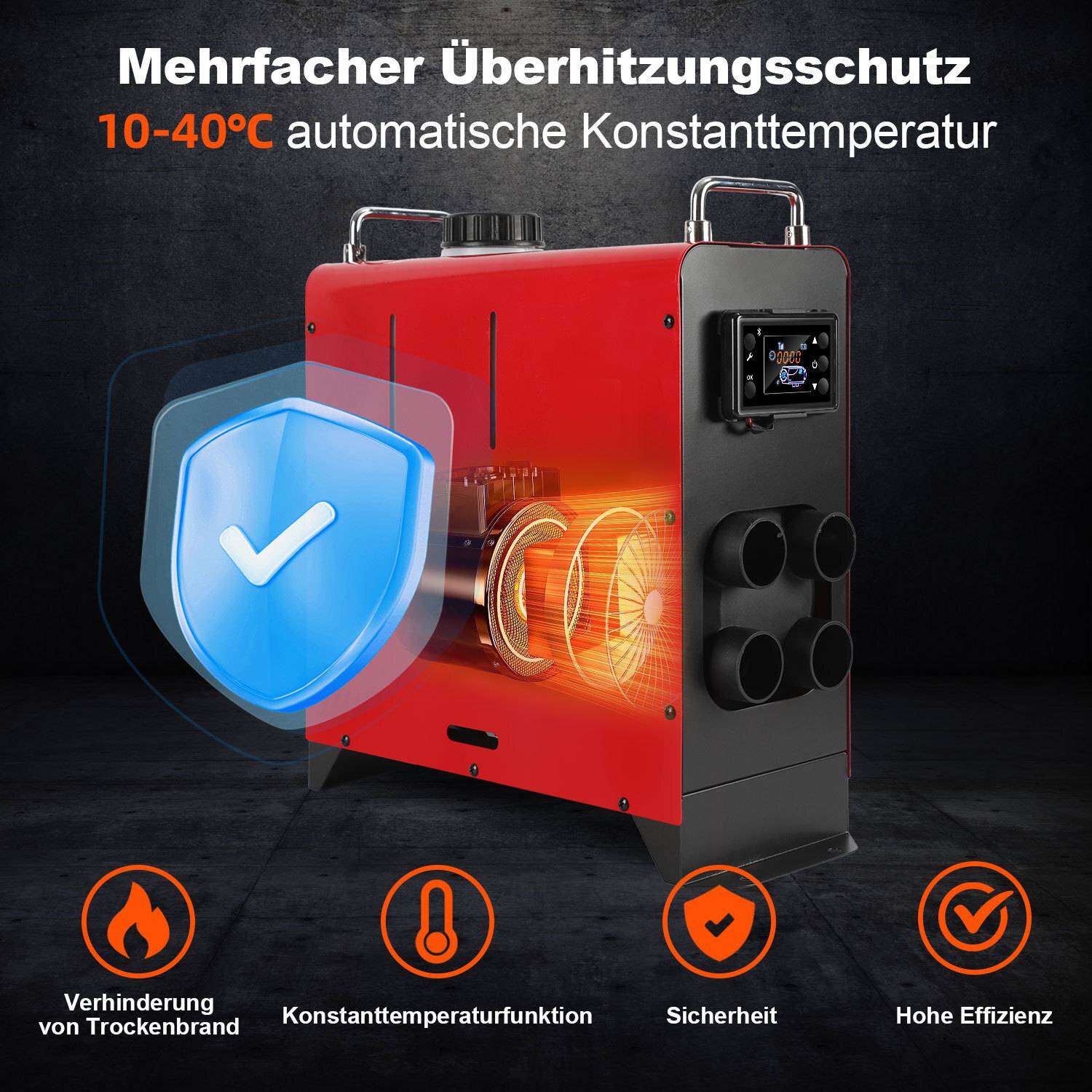 8KW Diesel Standheizung 12V/24V Bluetooth-Steuerung Integration mit Griffe Upgrade mit 4 Heizluftdüsen Luftheizung für Auto PKW LKW Wohnmobil Rot