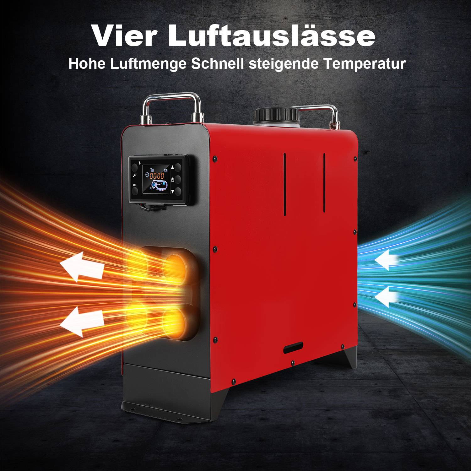 8KW Diesel Standheizung 12V/24V Bluetooth-Steuerung Integration mit Griffe Upgrade mit 4 Heizluftdüsen Luftheizung für Auto PKW LKW Wohnmobil Rot