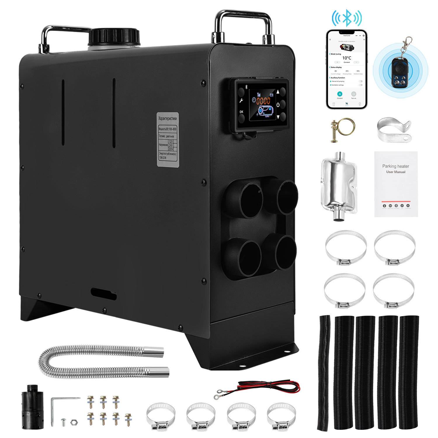 8KW Diesel Standheizung 12V/24V Bluetooth-Steuerung Integration mit Griffe Upgrade mit 4 Heizluftdüsen Luftheizung für Auto PKW LKW Wohnmobil Schwar