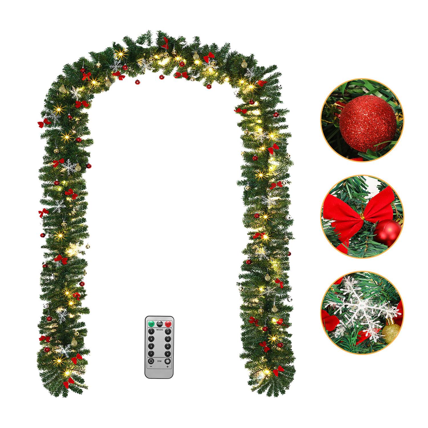 Weihnachtsgirlande mit Beleuchtung Lichterkette Deko 100 LEDs Innen Außen Grün 5M mit dekorativen mit Fernbedienung