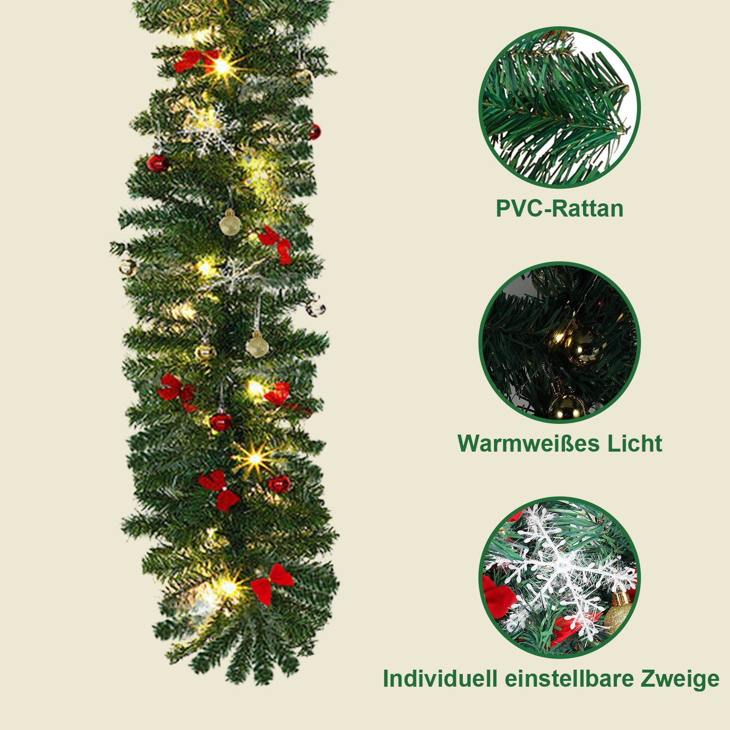 Weihnachtsgirlande mit Beleuchtung Lichterkette Deko 100 LEDs Innen Außen Grün 5M mit dekorativen mit Fernbedienung