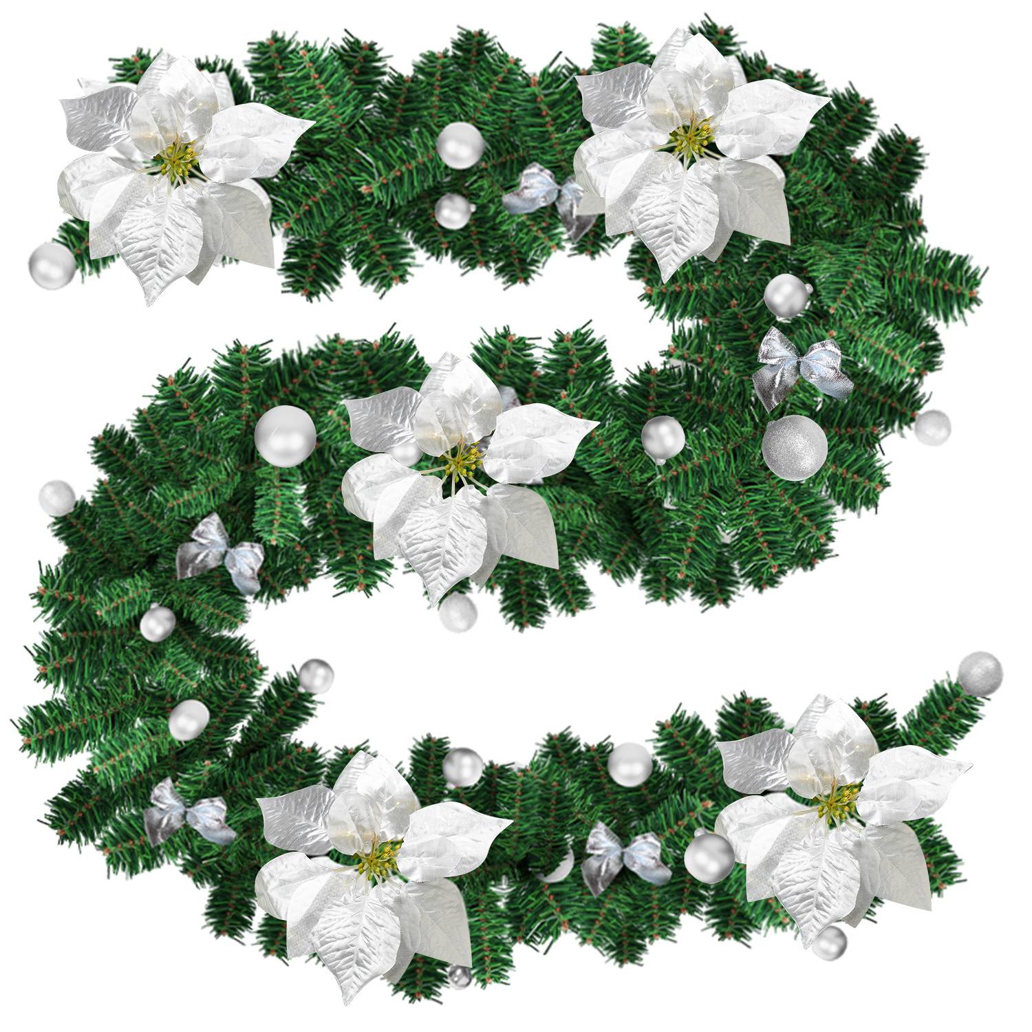 Weihnachtsgirlande mit 50 LEDs Innen Außen Grün 2.7m mit Silber dekorativen Weihnachtsdeko Weihnachten Girlande