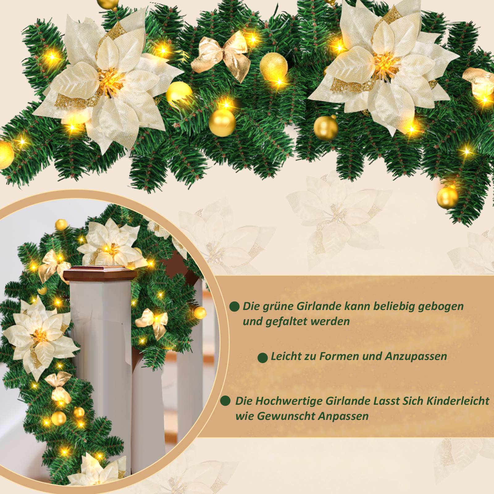 Weihnachtsgirlande langlebige und vielseitige Weihnachtsdekoration Weihnachten Deko Gold