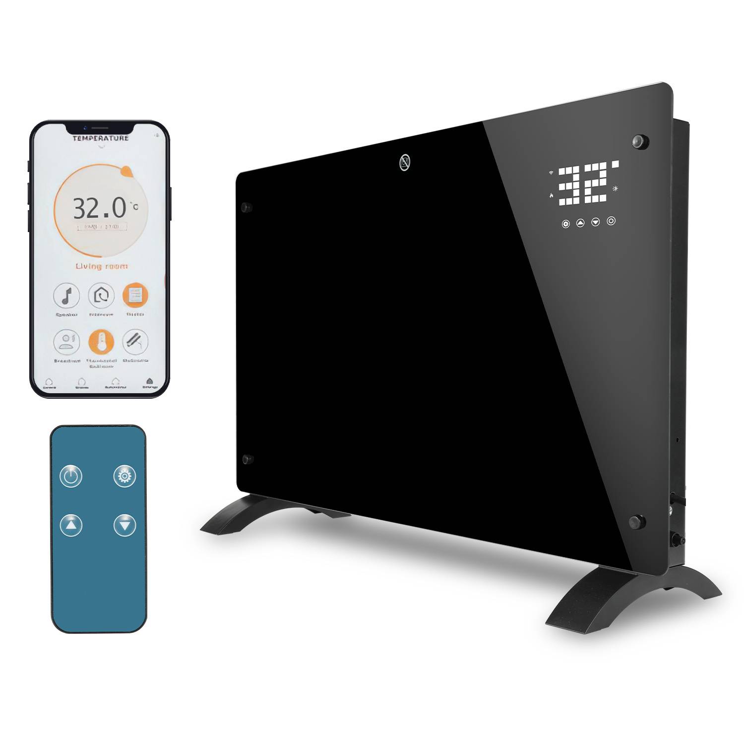 Elektroheizung Konvektionsheizgerät Elektro Heizung LCD 2000 W Standgerät/WandKonvektor timer Schwarz