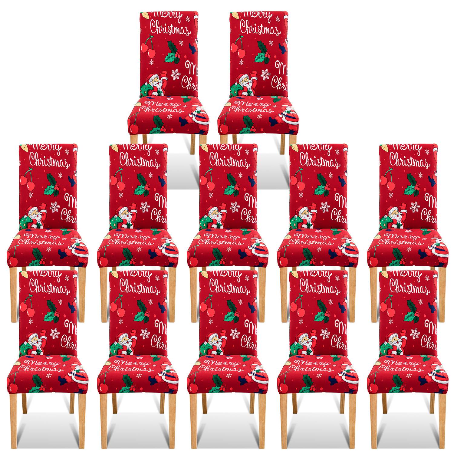 Reihe roter weihnachtlich gestalteter Essstühle mit 