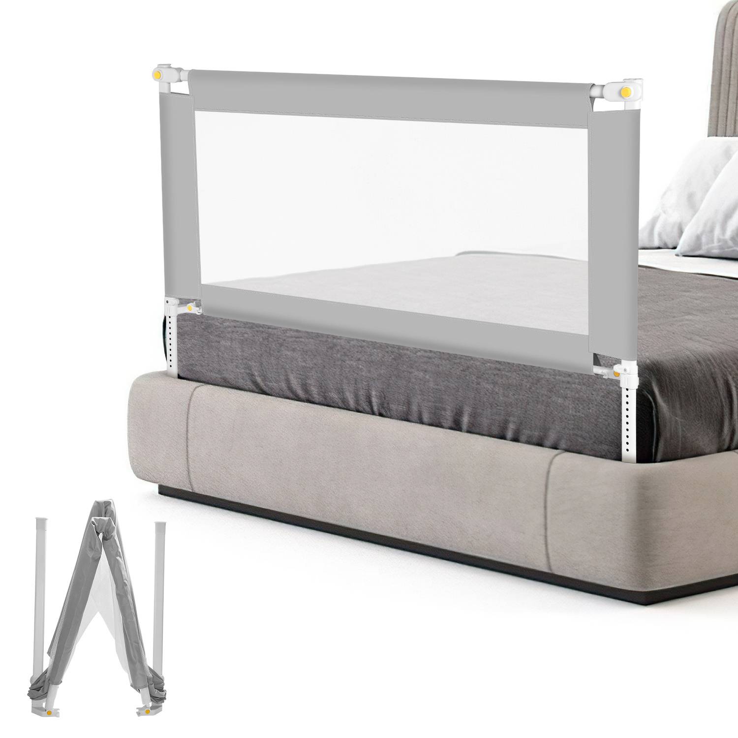 150cm Bettschutzgitter Kinder Bettgitter Höhenverstellbar Kinderbettgitter für Familienbett und Kinderbett, Rausfallschutz für Kinder- & Elternbett