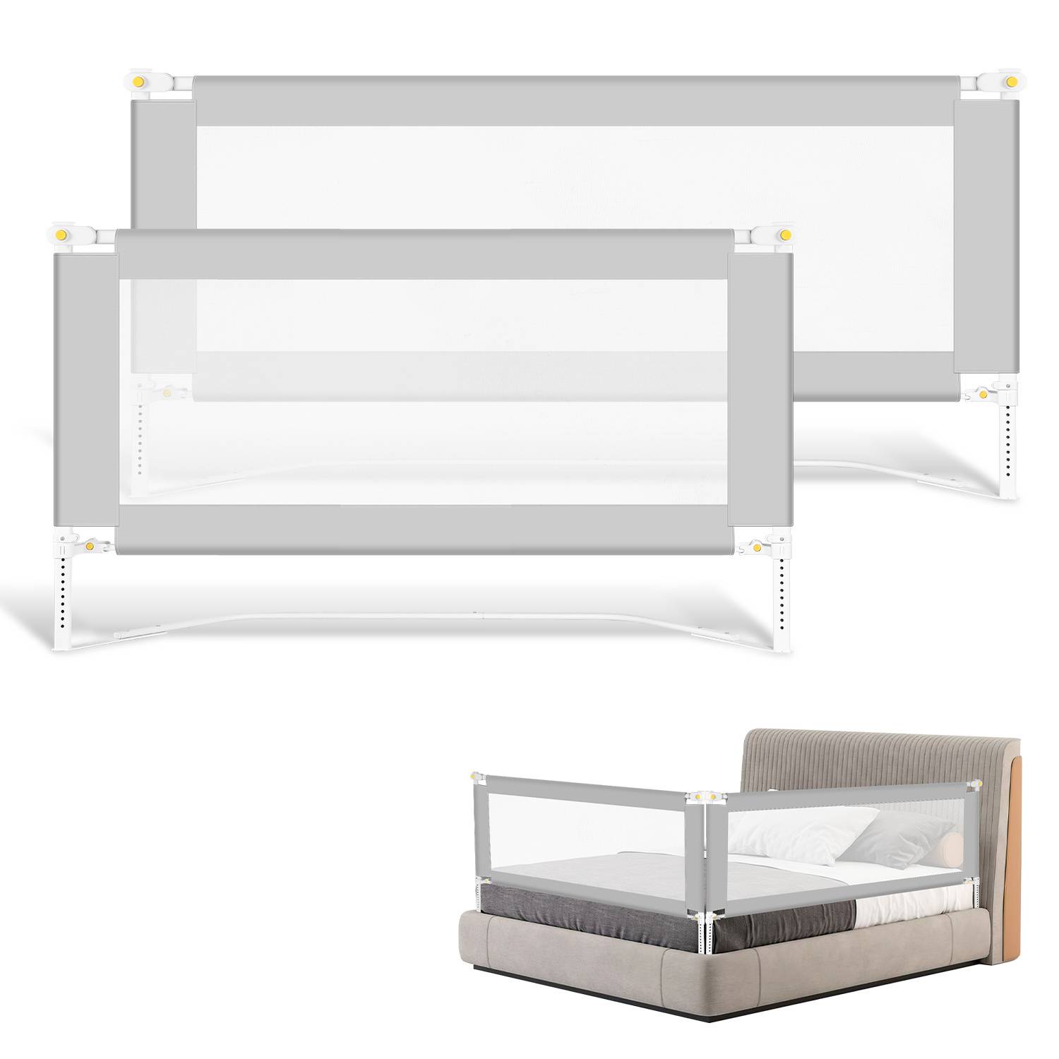 3x Bettgitter Bettschutzgitter Kinderbettgitter klappbarer Babybettgitter Rausfallschutz für Kinder- & Elternbetten Bett Grau (2x180cm+1x150cm)