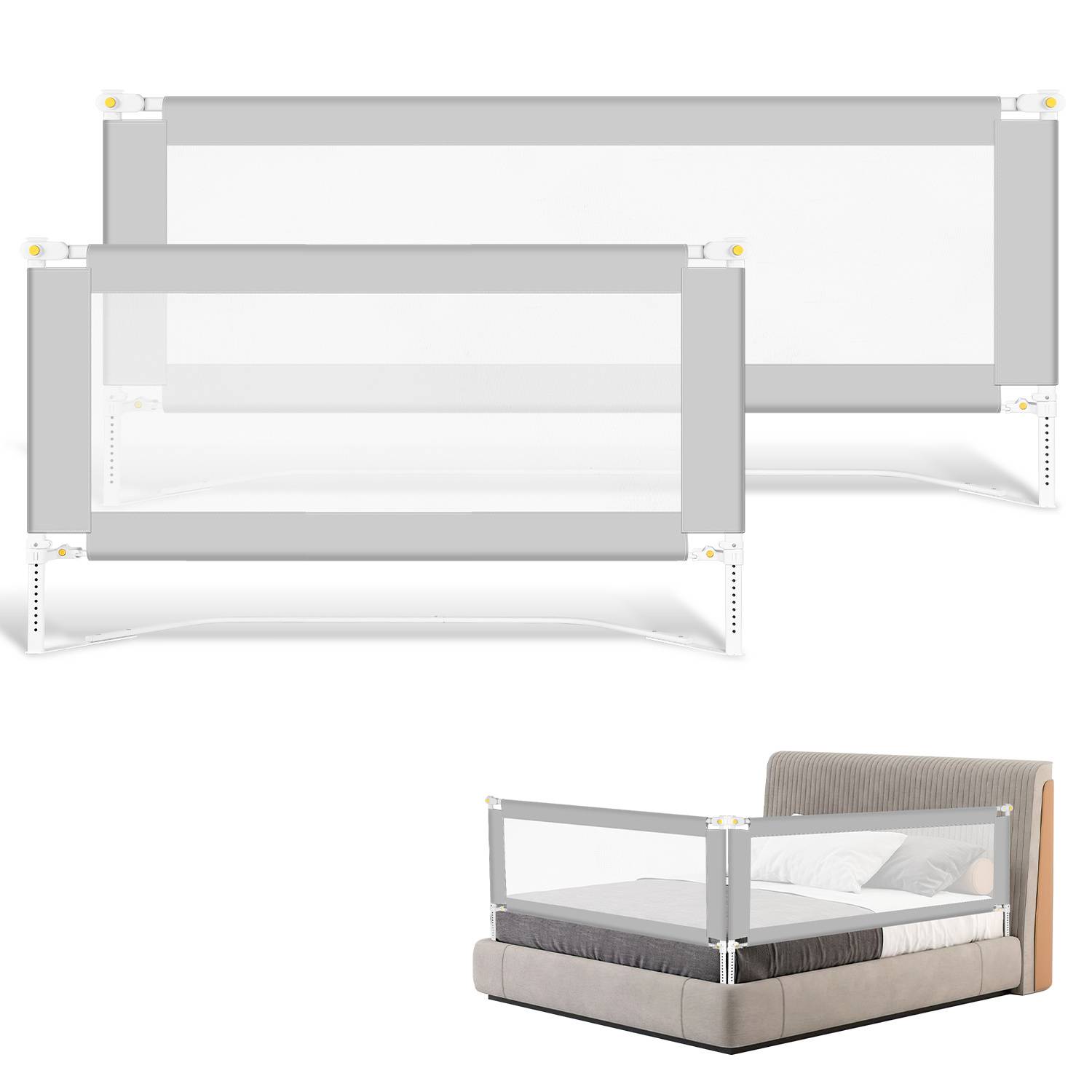 3x Bettgitter Bettschutzgitter Kinderbettgitter klappbarer Babybettgitter Rausfallschutz für Kinder- & Elternbetten Bett Grau (2x200cm+1x150cm)