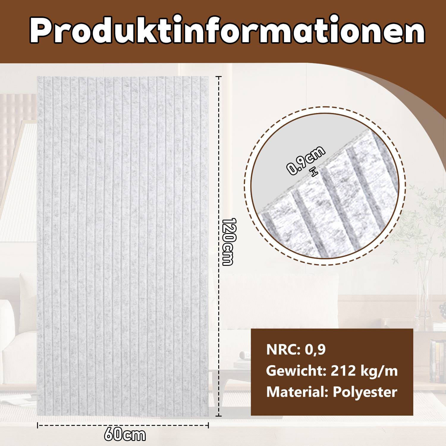 4 Stück Akustikplatten selbstklebend Schallschutzplatten Hohe Dichte Wandpaneel Hellgrau