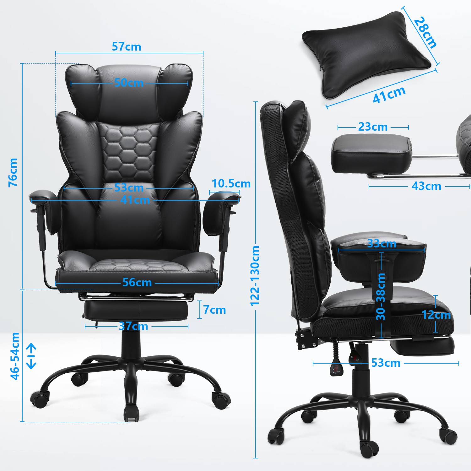 Gaming Stuhl mit Fußstütze Ergonomischer Bürostuhl verstellbare Lordosenstütze 150kg Belastbarkeit 135° Rückenneigung PC Stuhl für Büro und Ga
