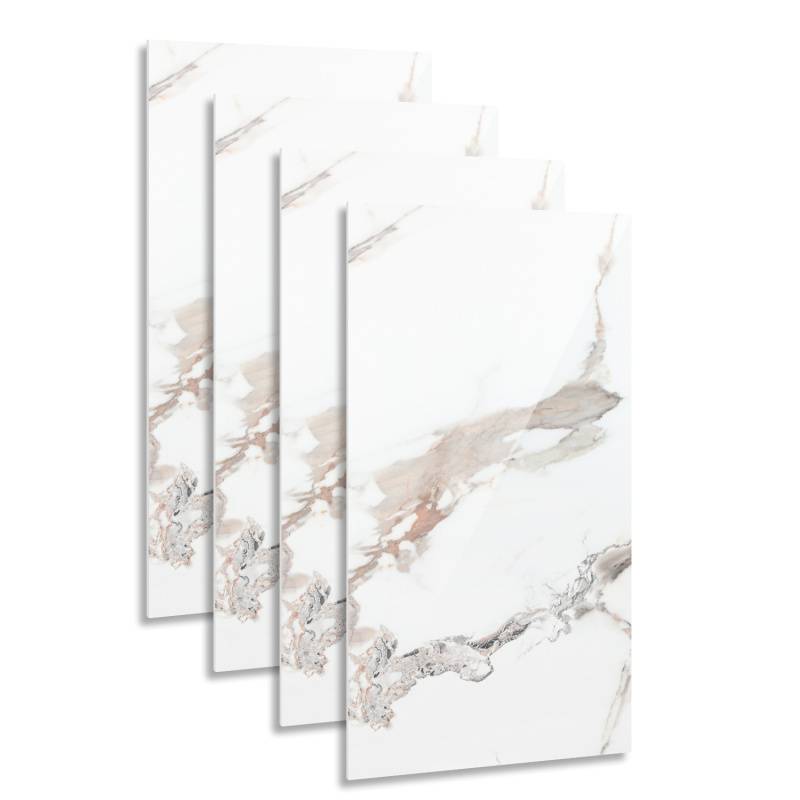 0,72m² PVC Wandverkleidung Wandpaneelen Marmoroptik, Bad & Küche , Alternative zu Fliesen & Marmor, 120x60cm, Bad & Küchenfliese, Weißgold