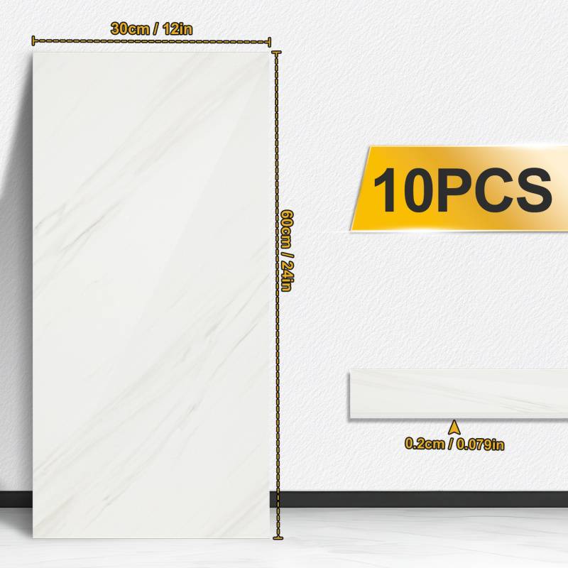 10x Fliesenaufkleber grau Marmor, 60 x 30 cm, Küchenrückwand, Selbstklebende Fliesen, Klebefliesen Küche Wandpaneele für Wanddeko Schlafzimmer Woh