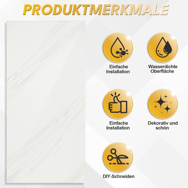 10x Fliesenaufkleber grau Marmor, 60 x 30 cm, Küchenrückwand, Selbstklebende Fliesen, Klebefliesen Küche Wandpaneele für Wanddeko Schlafzimmer Woh