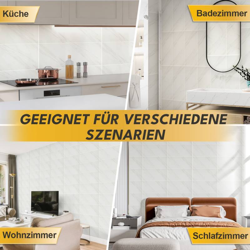 10x Fliesenaufkleber grau Marmor, 60 x 30 cm, Küchenrückwand, Selbstklebende Fliesen, Klebefliesen Küche Wandpaneele für Wanddeko Schlafzimmer Woh