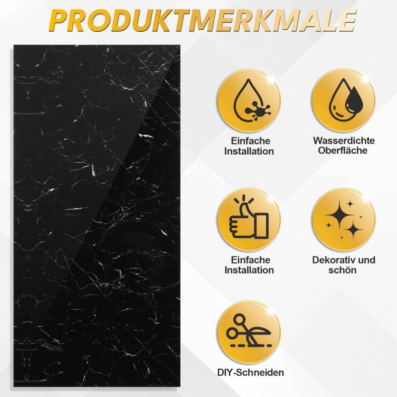 10x Fliesenaufkleber grau Marmor, 60 x 30 cm, Küchenrückwand, Selbstklebende Fliesen, Klebefliesen Küche Wandpaneele für Wanddeko Schlafzimmer Woh