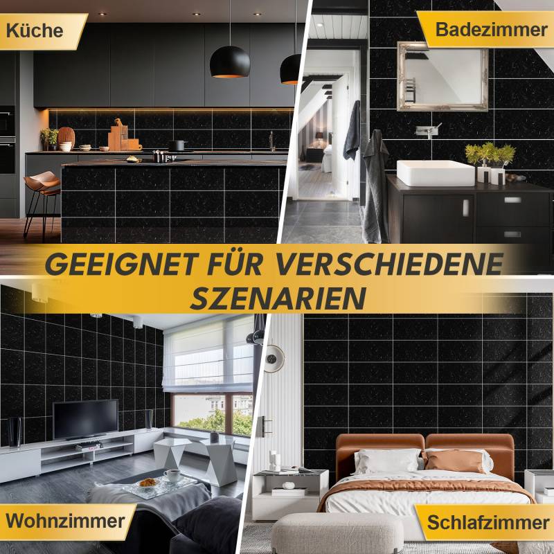 10x Fliesenaufkleber grau Marmor, 60 x 30 cm, Küchenrückwand, Selbstklebende Fliesen, Klebefliesen Küche Wandpaneele für Wanddeko Schlafzimmer Woh