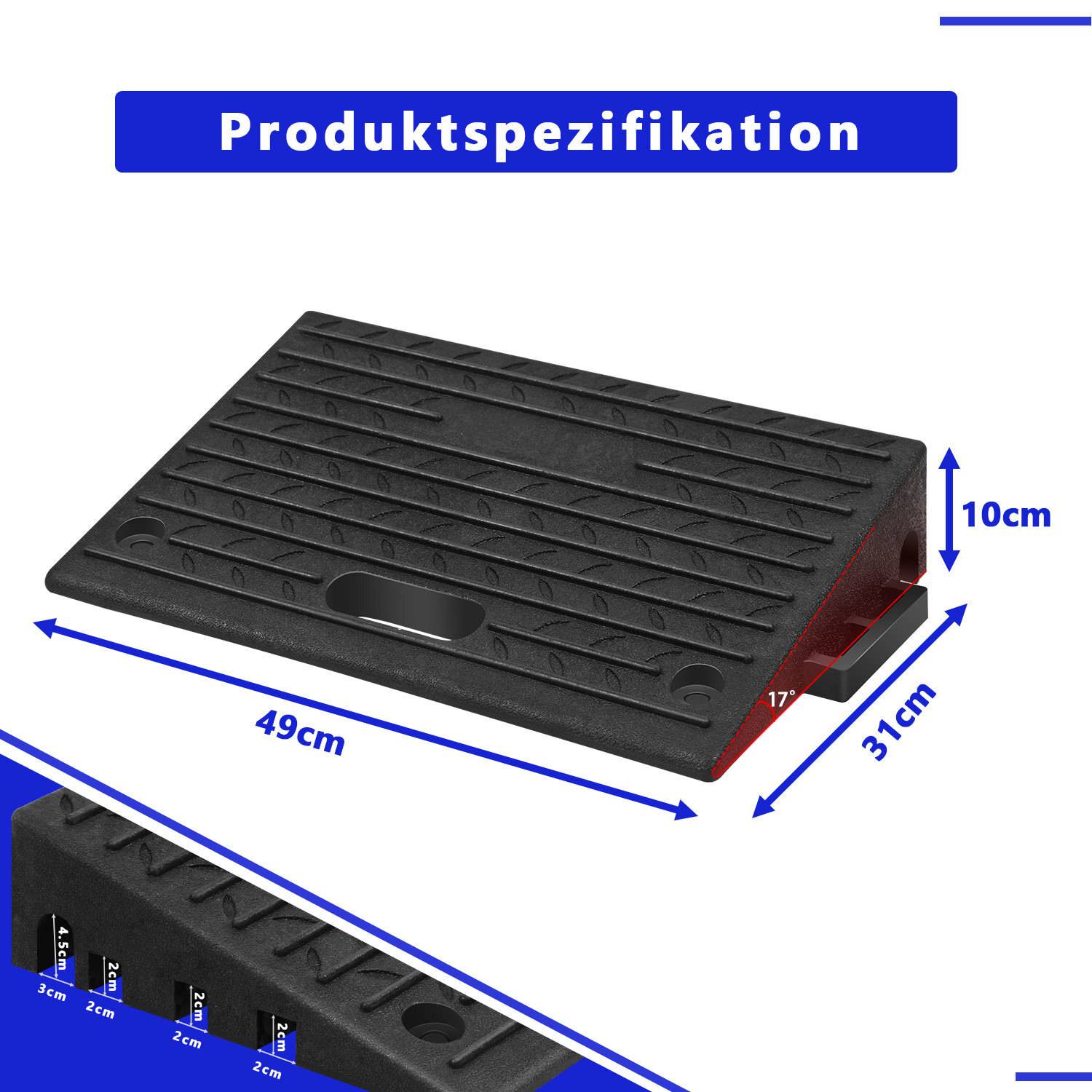 2x Bordsteinrampe Gummi mit Griffen Auffahrrampen Schwellenrampe Tragbar Rollstuhlrampe 49x30x11cm Rutschfest für Rollator Rollstuhl