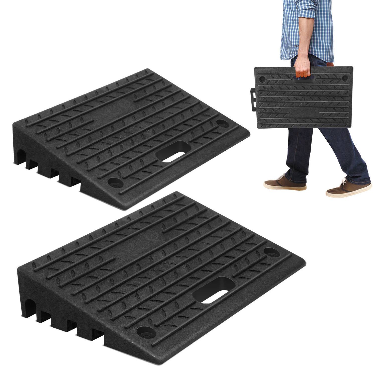 Bordsteinrampe mit Griffen 2x Gummi Auffahrrampen Bordsteinkanten-Rampe Tragbar Rollstuhlrampe 49x30x11cm Rutschfest für Auto Rollstuhl