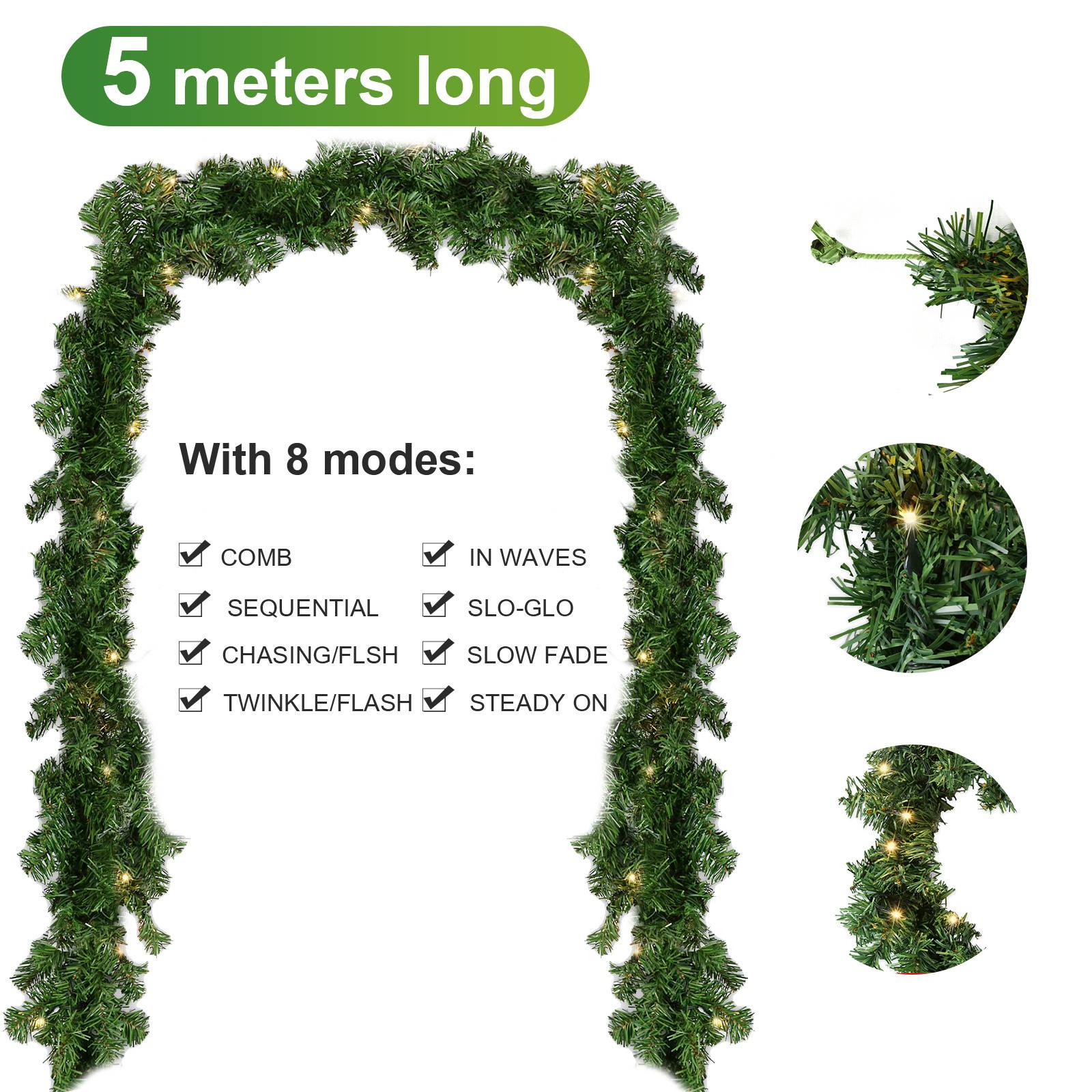 Weihnachtsgirlande mit 100 LEDs Innen Außen 5M Weihnachtsdeko Weihnachten Girlande Warmweiß