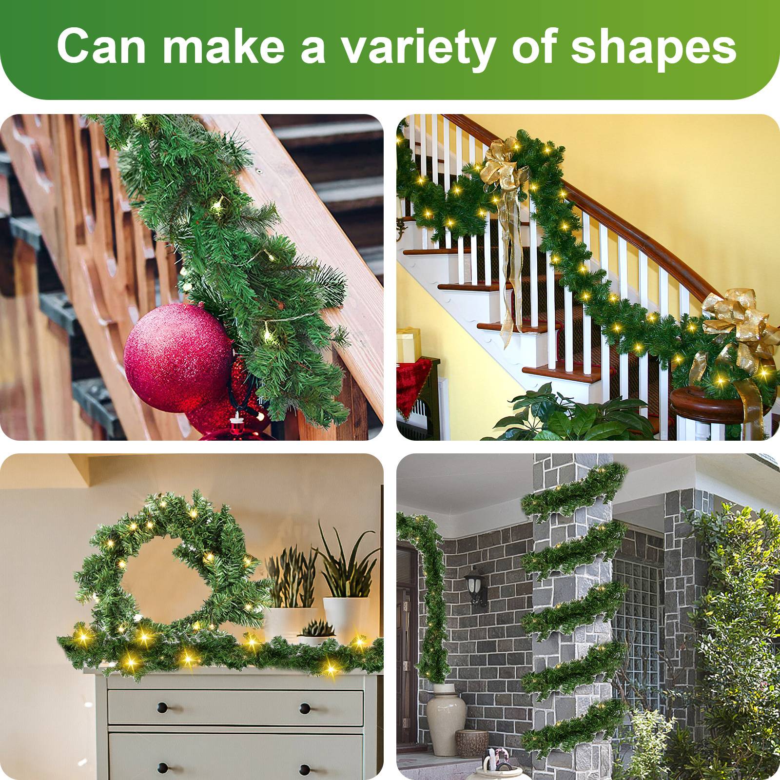 Weihnachtsgirlande mit integrierter Lichterkette mit Beleuchtung 5 m grün mit 100 LEDs