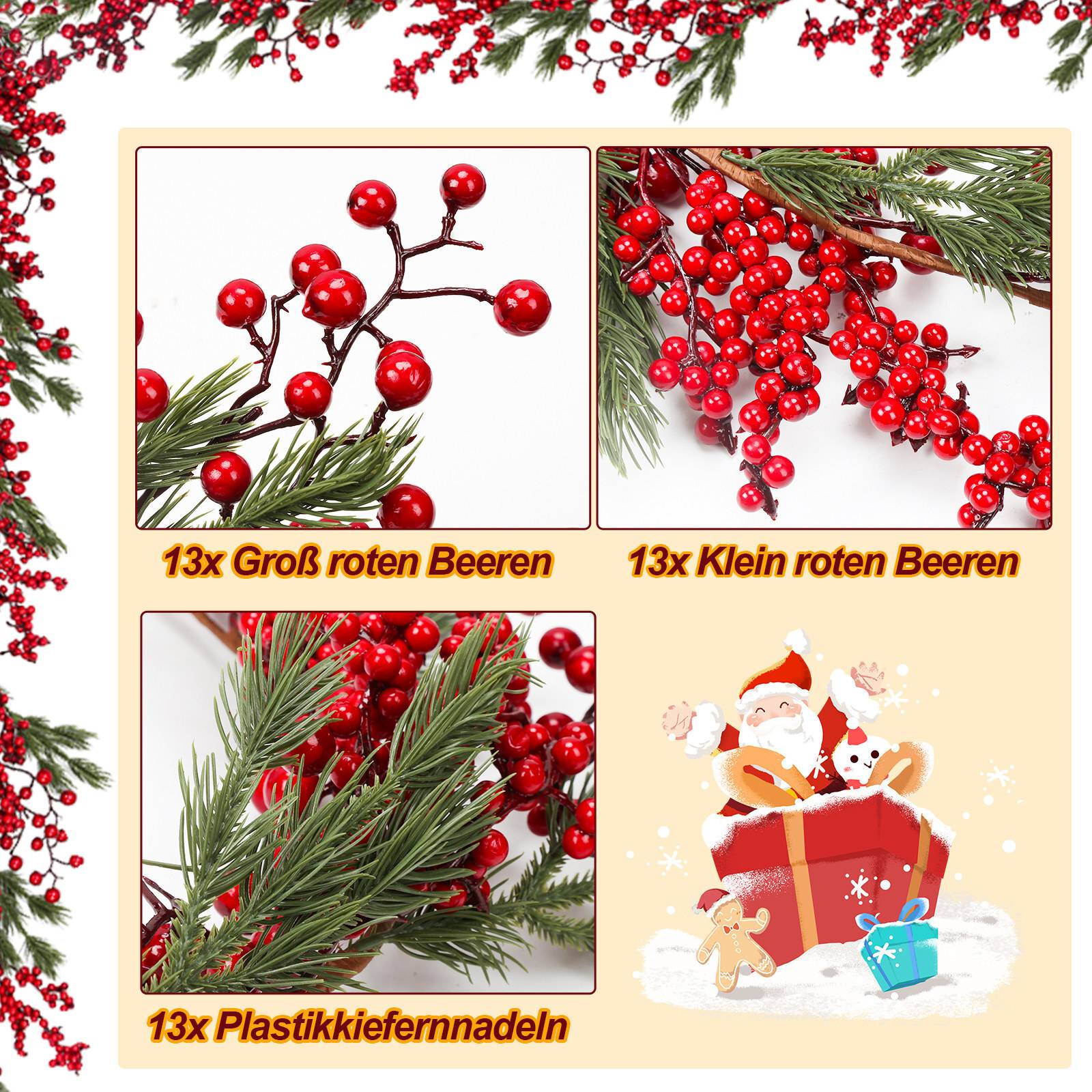 Weihnachtsgirlande mit Deko Innen Außen Grün 1.8m mit Rot Beerenbündeln Weihnachtsdeko Weihnachten