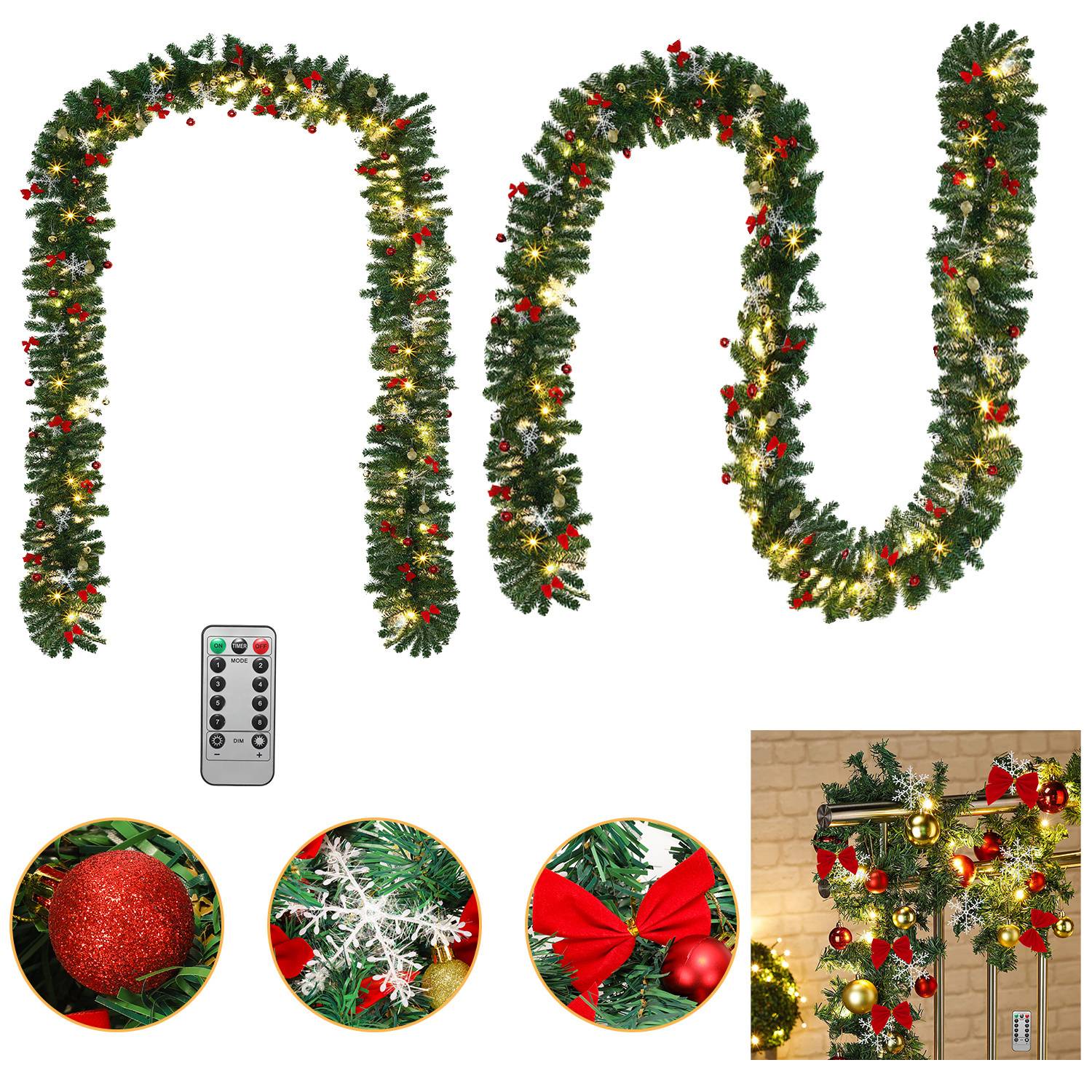 Weihnachtsgirlande mit 100 LEDs Innen Außen 5M mit dekorativen mit Fernbedienung