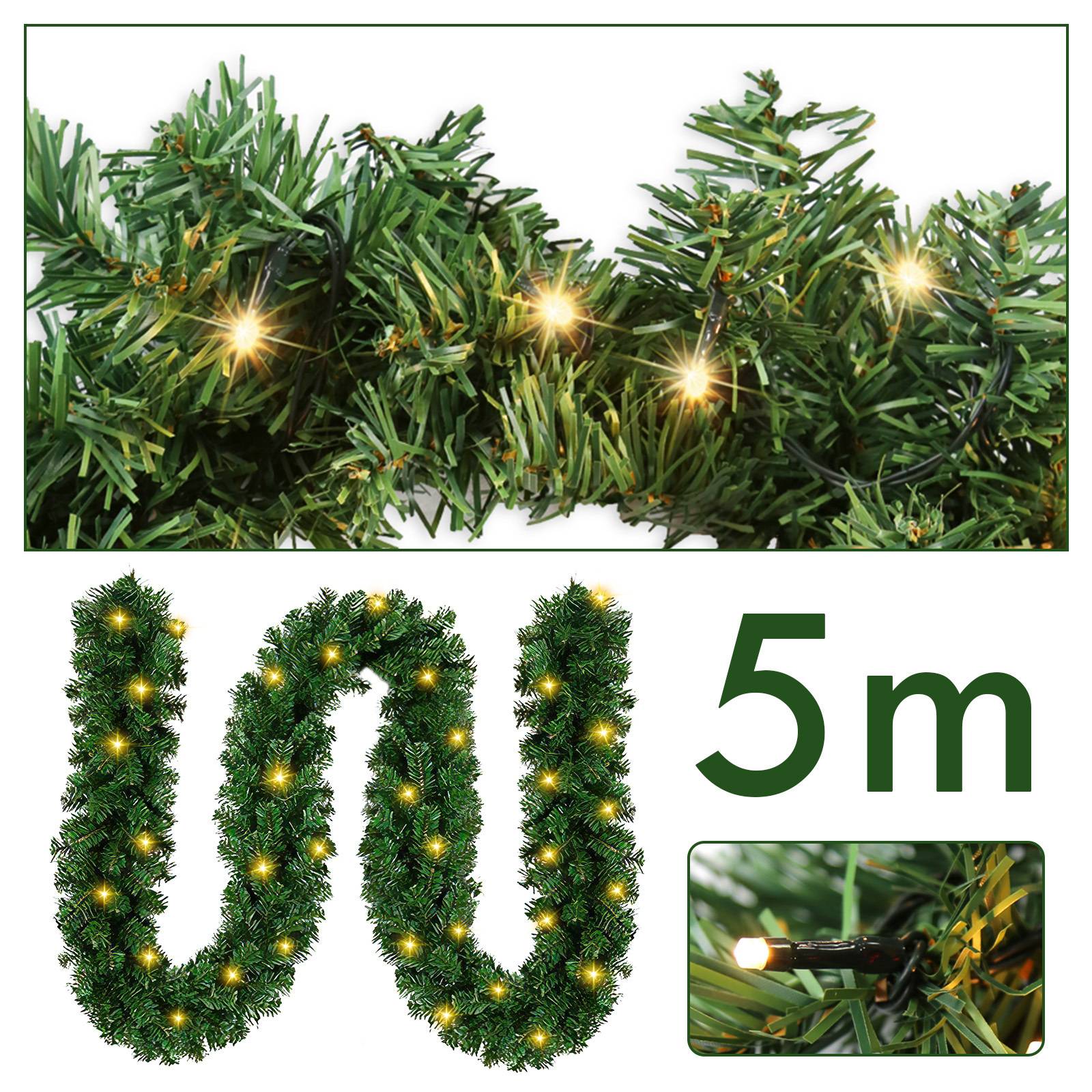 Weihnachtsgirlande mit integrierter Lichterkette mit Beleuchtung 5 m grün mit 100 LEDs