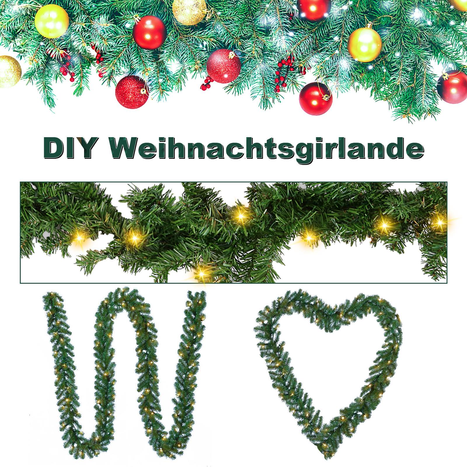 Weihnachtsgirlande mit integrierter Lichterkette mit Beleuchtung 5 m grün mit 100 LEDs