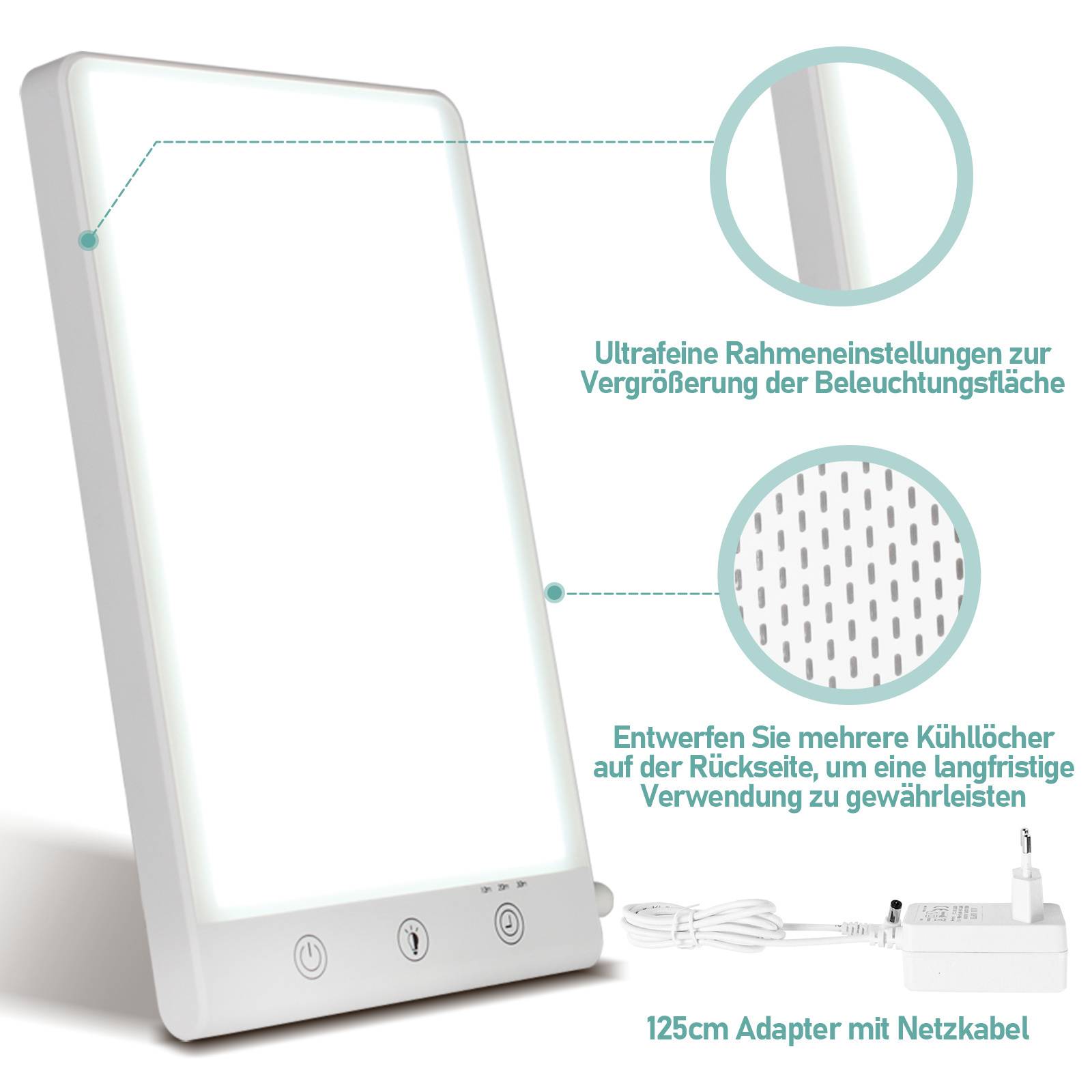 Tageslichtlampe 10000 Lux lampe mit Memory Funktion UV-Frei Sonnenlicht Lampe mit Touch-Steuerung, Stufenlosem Dimmen, Faltbar Halterung