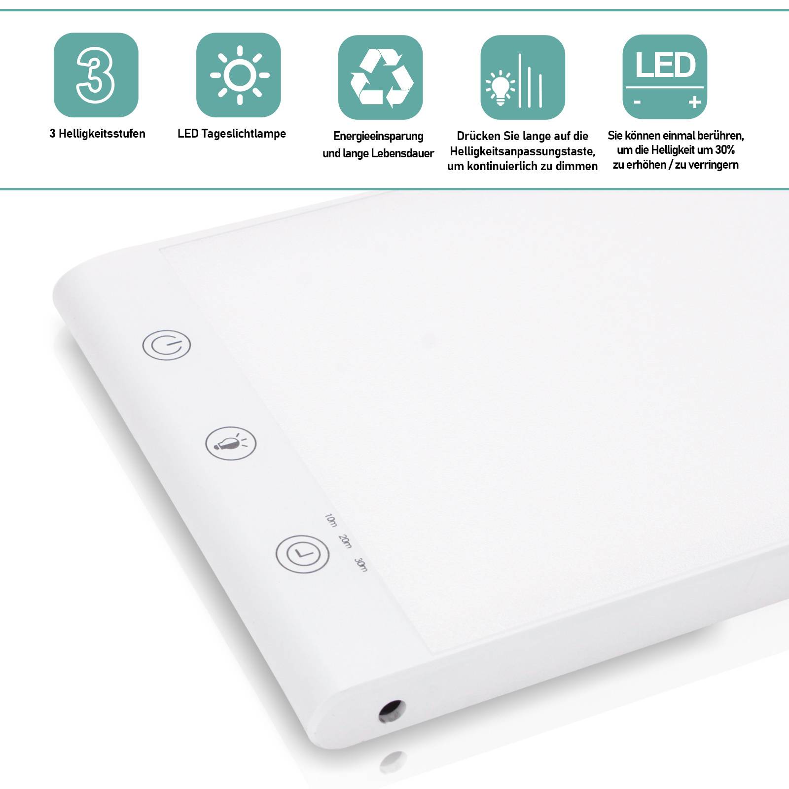 Tageslichtlampe 10000 Lux lampe mit Memory Funktion UV-Frei Sonnenlicht Lampe mit Touch-Steuerung, Stufenlosem Dimmen, Faltbar Halterung