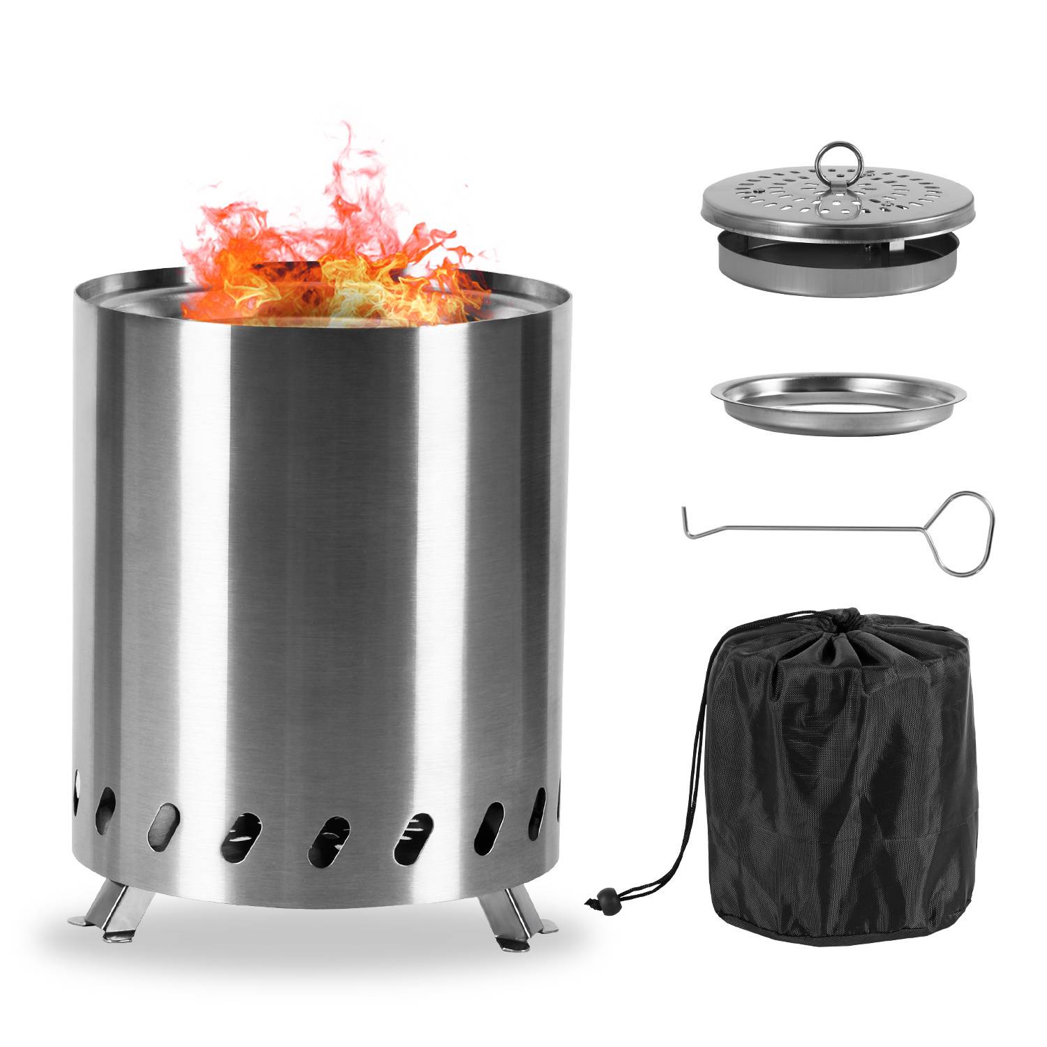 Rauchfreie Feuerschale Feuerkorb Tischkamin, Φ15x19.5cm,Farbe Silber,Perfekt für Garten und Outdoor