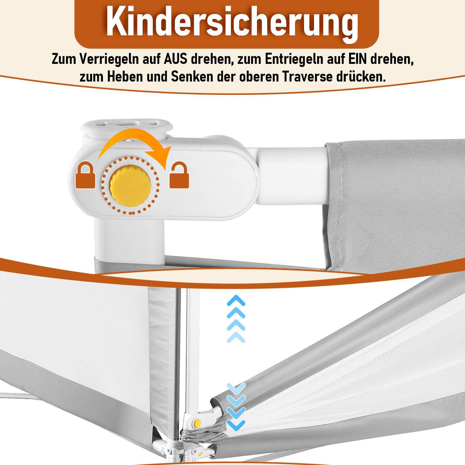 200cm Bettschutzgitter Kinder Bettgitter Höhenverstellbar Kinderbettgitter für Familienbett und Kinderbett, Rausfallschutz für Kinder- & Elternbett