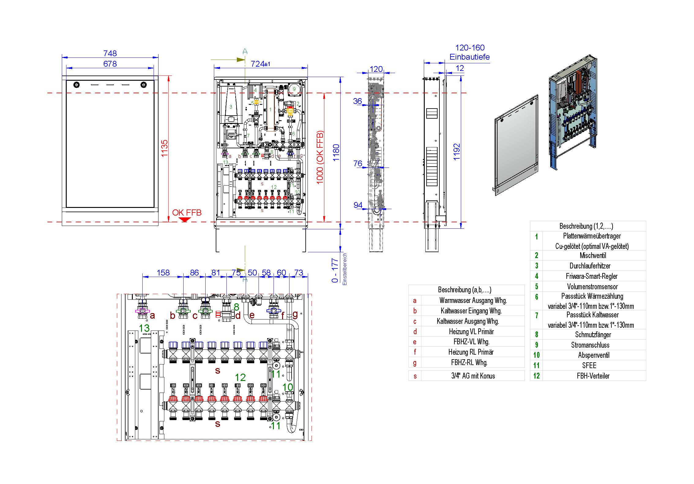strawa Frischwasser-Wohnungsstation Friwara Hybrid WSHY1-FB63-Cu-UP-21 6 Hkr.