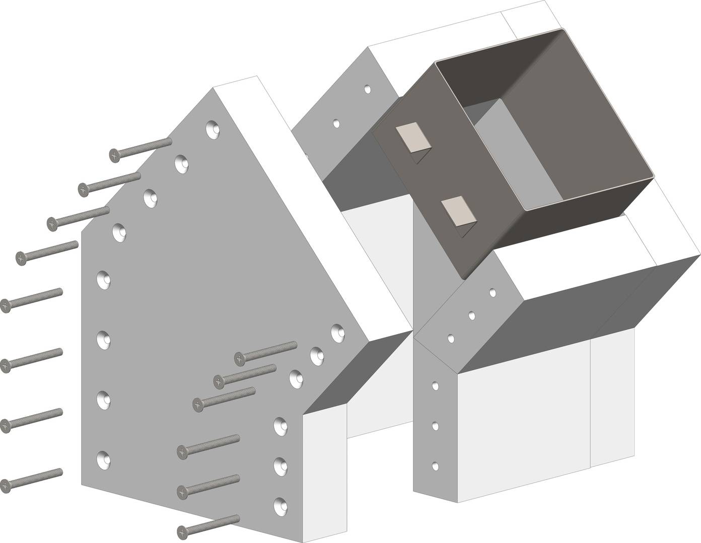 Atec 45Grad Schachtwinkel L90 PolyCase 1-seitig off mit Verb. DN 80 200x200mm