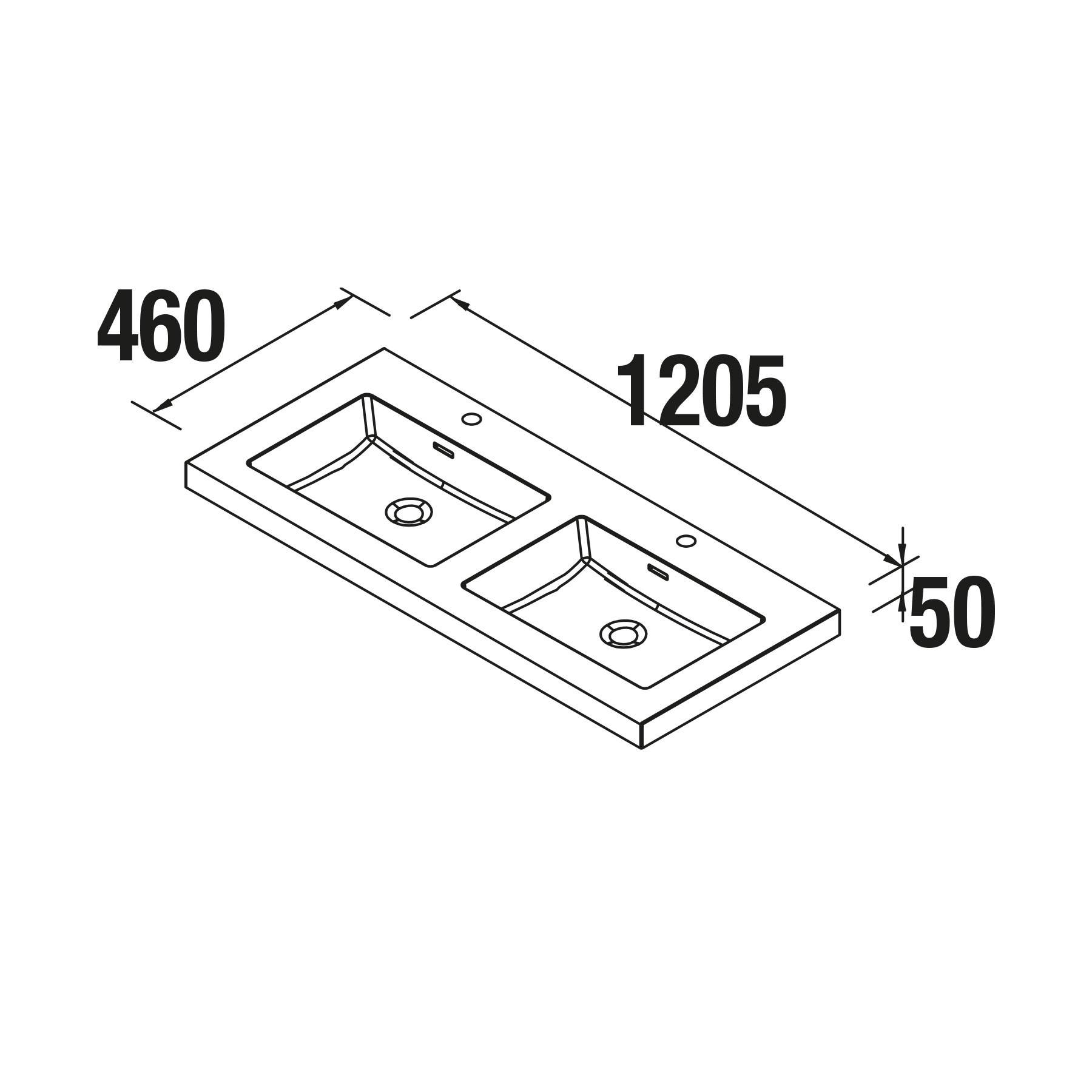 Salgar Waschtisch TOSCANA 1205 doppelt MINERALGUSS WEIß 1205 x 50 x 460 mm