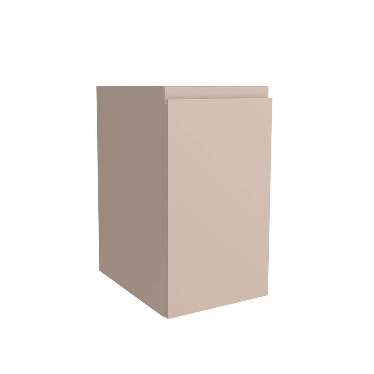 Beige- und Taupefarbene 3D-rechteckige Box oder Verpackung auf weißem Hintergrund, in Perspektive dargestellt.