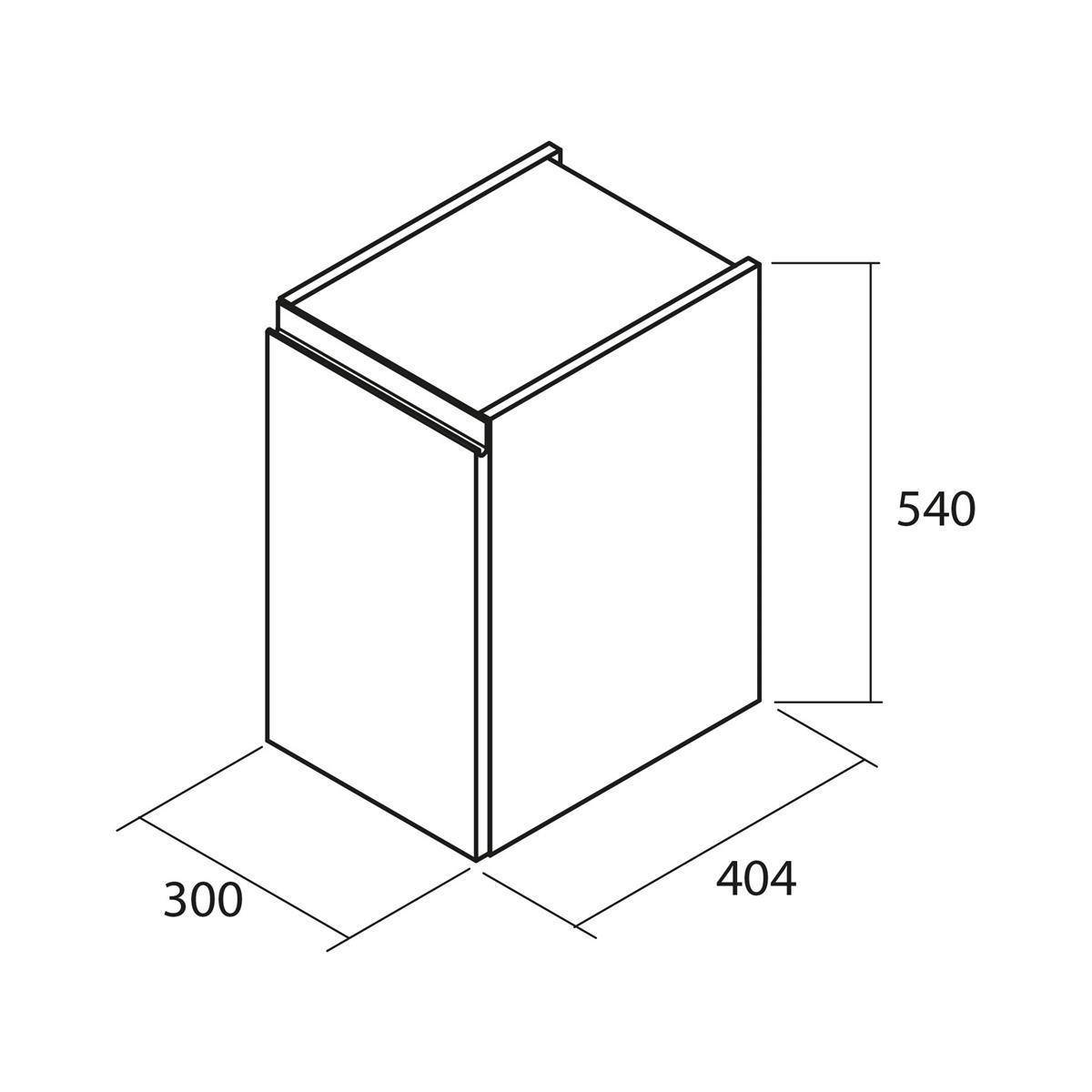 Isometrische Zeichnung eines rechteckigen Schranks oder einer Box mit den Abmessungen 300, 404 und 540.