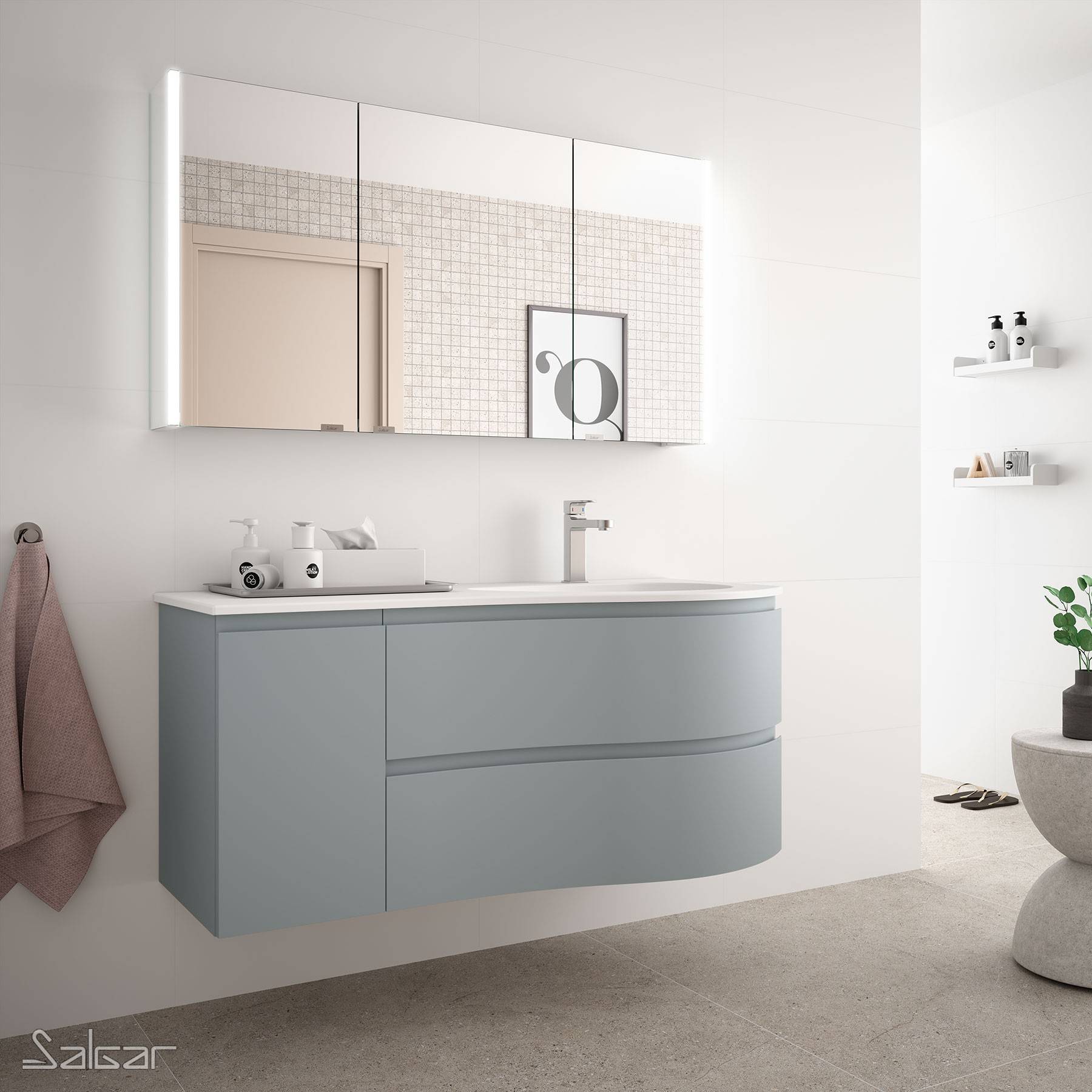 Salgar MAM Schrankelement 1 Tür links Blue Fog Badmöbel