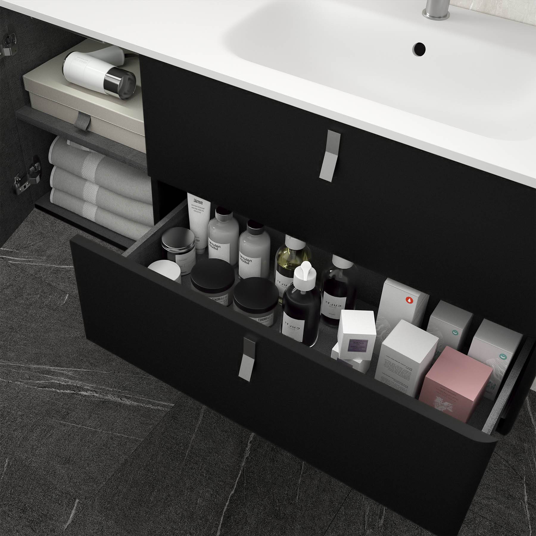 Salgar Schrank wandhängend UNIIQ 1200 links Schwarz matt Badmöbel