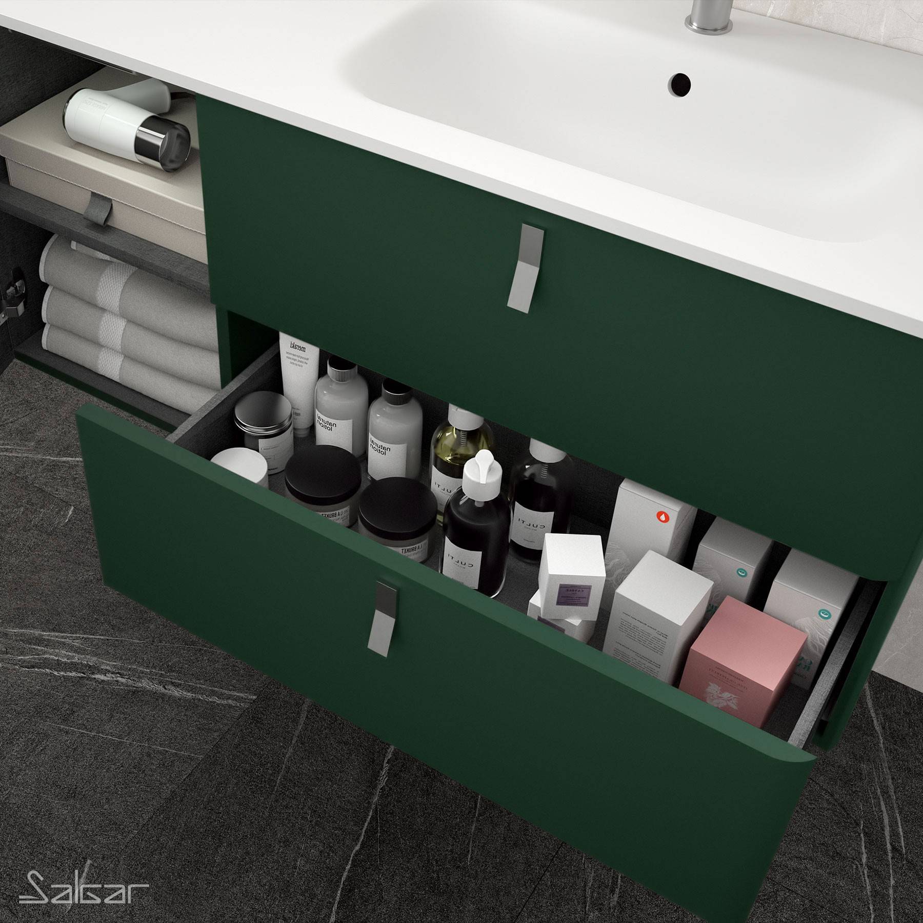 Salgar Schrank wandhängend UNIIQ 1200 links Royal green Badmöbel