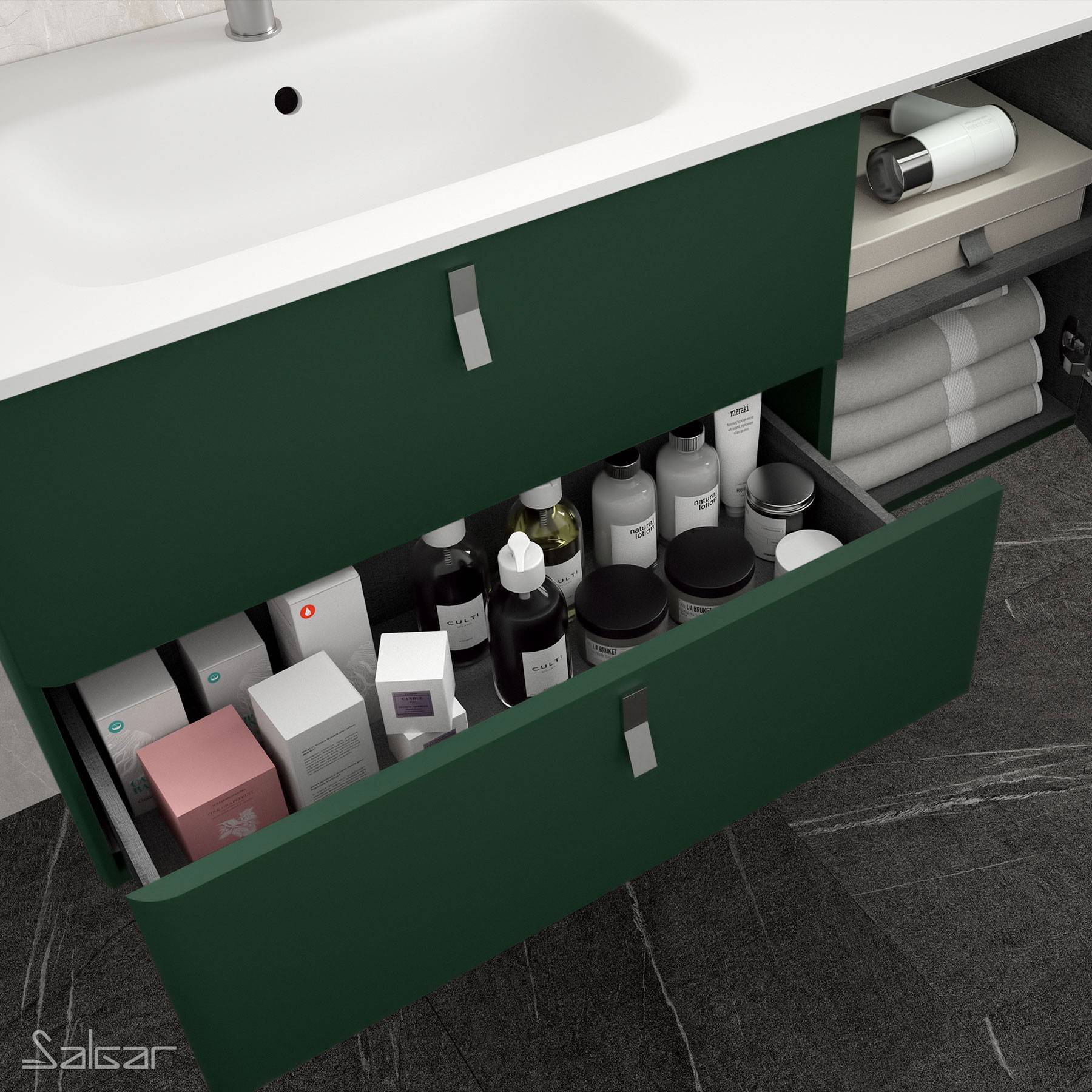 Salgar Schrank wandhängend UNIIQ 1200 rechts Royal green Badmöbel