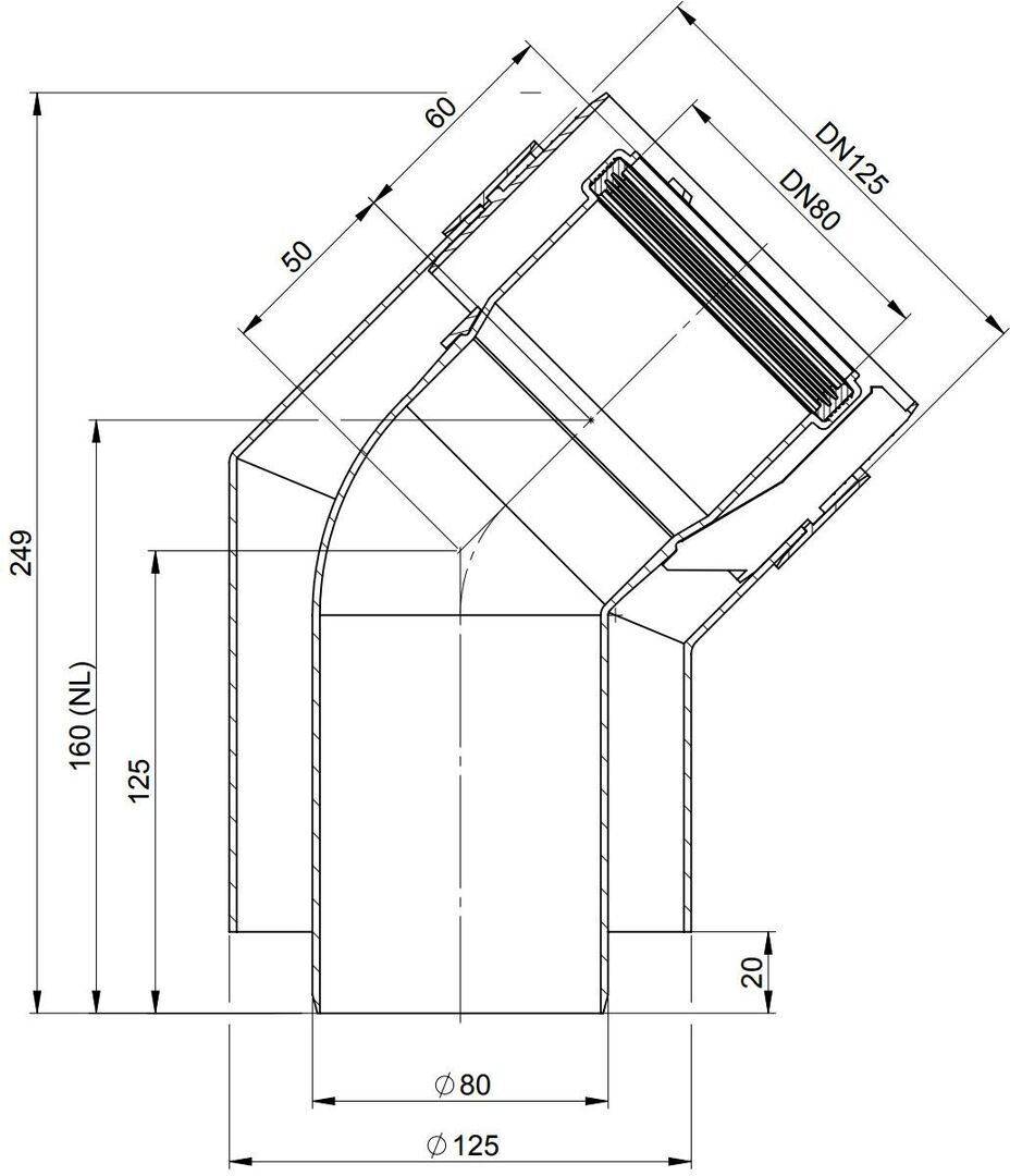 Atec Bogen PolyTwin 45Grad, konzentrisch, DN80/125 45Grad