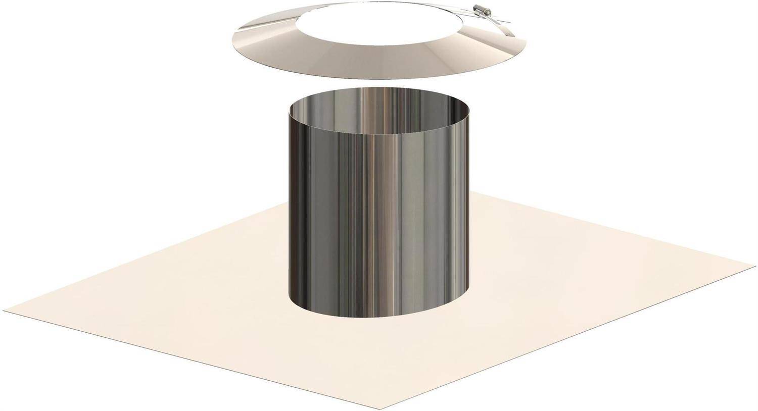 3D-Rendering eines Metallzylinders auf einer ebenen Fläche mit einer passenden, darüber schwebenden Kreiskappe, getrennt dargestellt, um die Montage oder den Verschluss zu veranschaulichen.