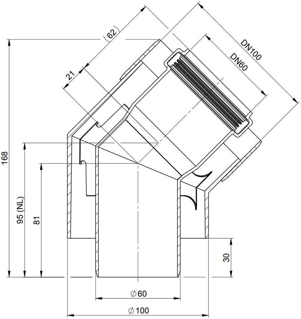 Atec Bogen PolyTwin 45Grad, konzentrisch, DN 60/100 45Grad