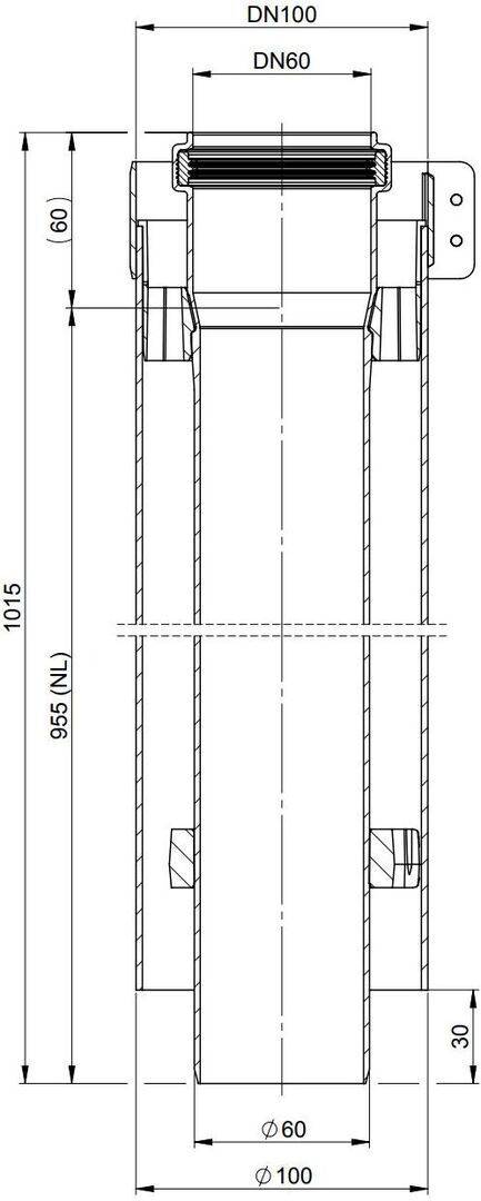 Atec Rohr PolyTwin konzentrisch, kürzbar, DN 60/100 955mm