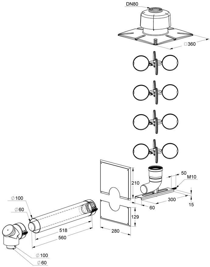 Set de regard Atec PolyTwin avec raccord plastique DN 60/100 - DN 80