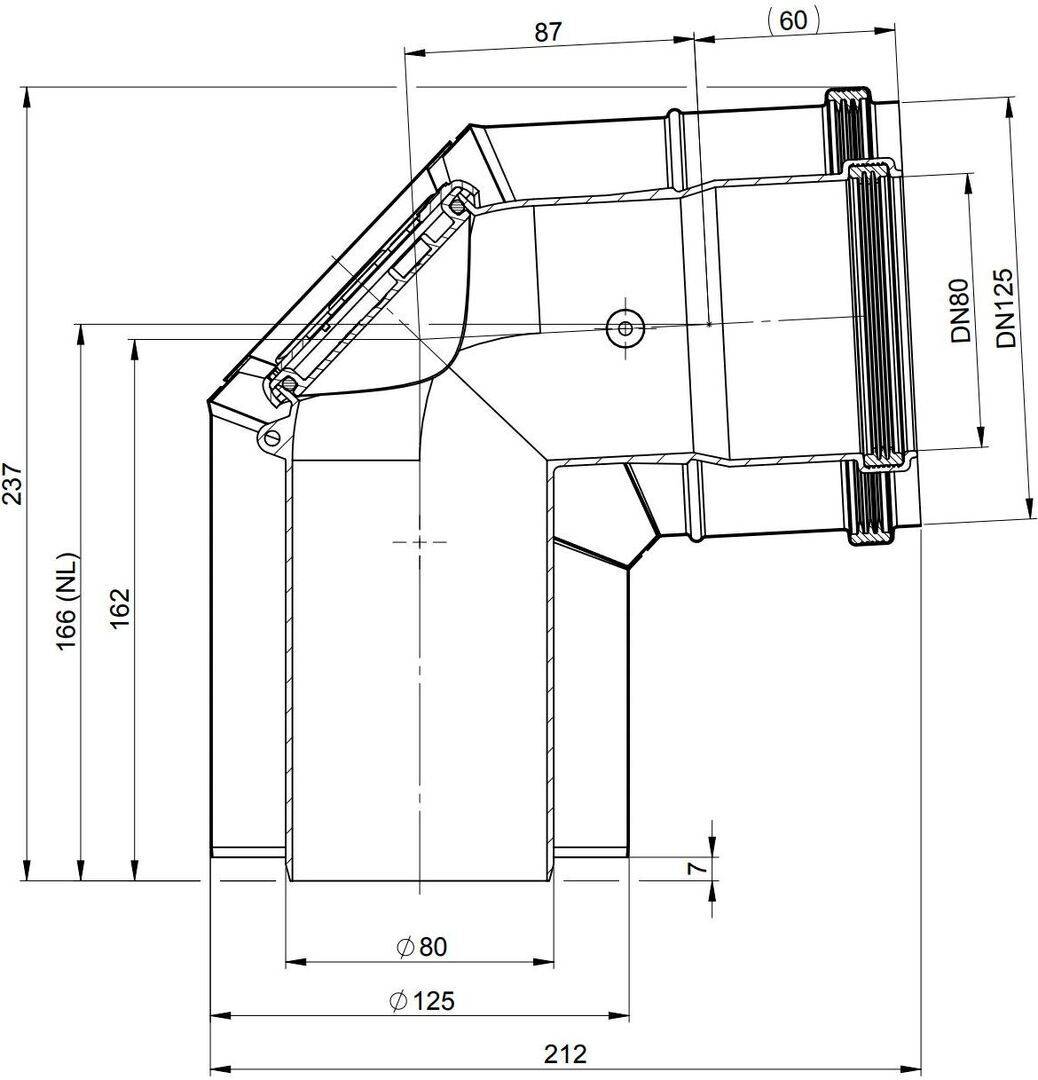 Atec Kontroll-Bogen PolyClassic 87 m. Messöffng. DN 80/125 universell
